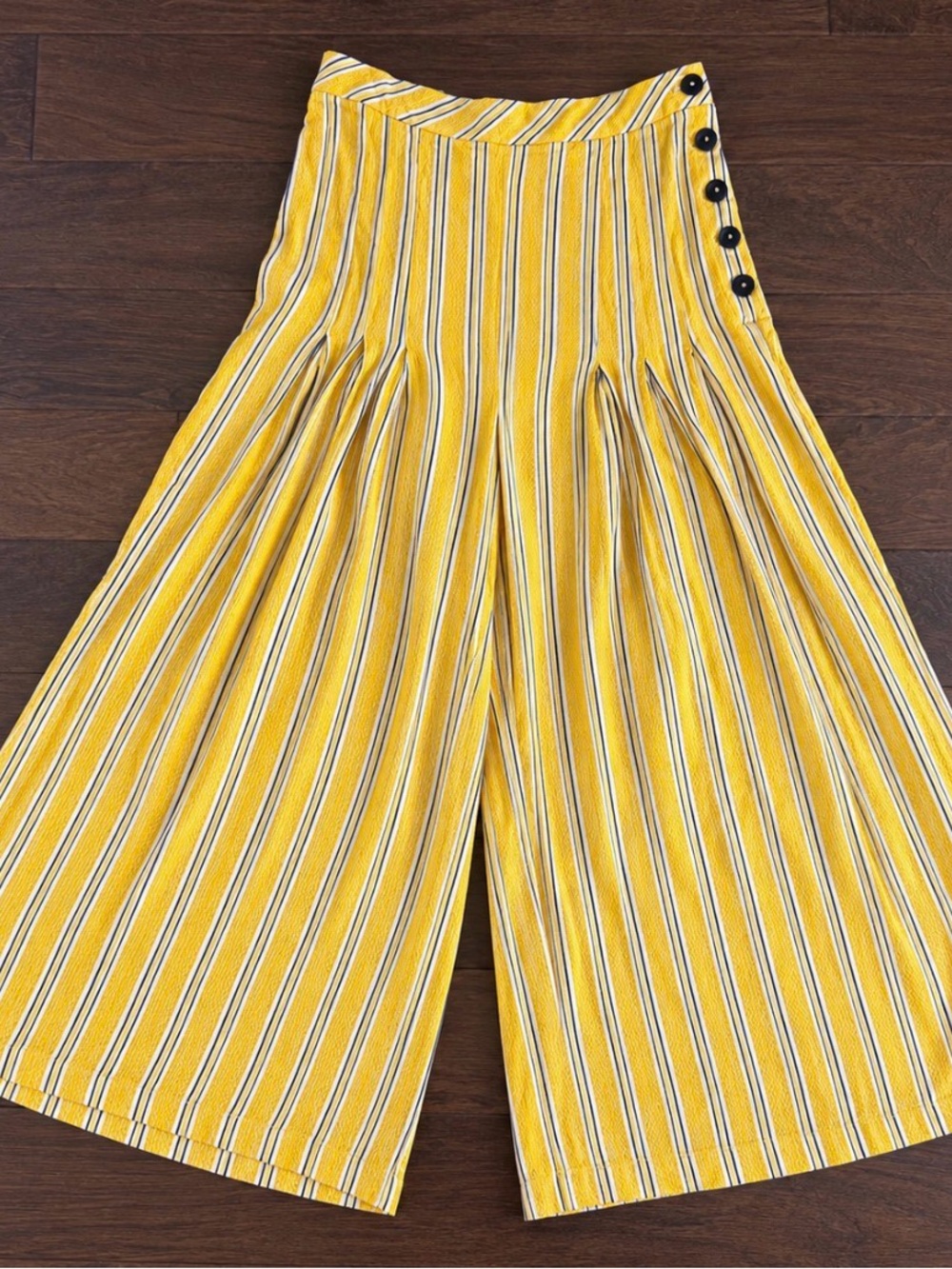Mustard Yellow Striped Wide Leg Palazzo Pants Size 6 Retro Boho
